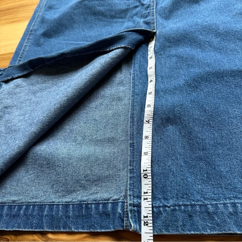 Talbots Vintage Denim Skirt 14 Paper Bag Waist Modest Pockets 90s Preppy - Picture 15 of 16